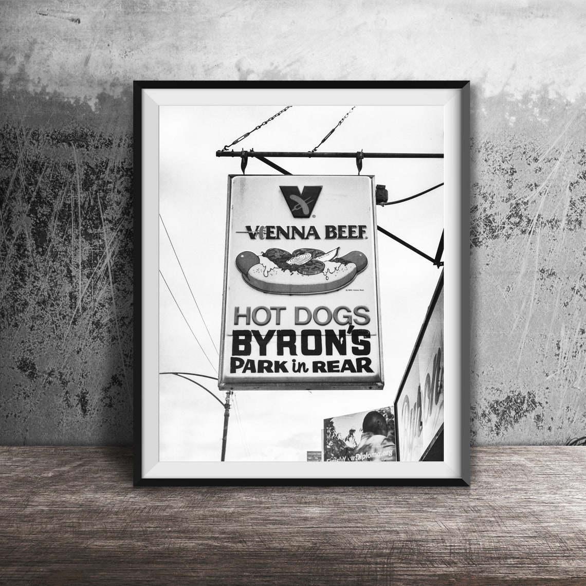 Vienna Beef Hot Dogs Byron's Bright Yellow Hanging Sign Poster - Image 2