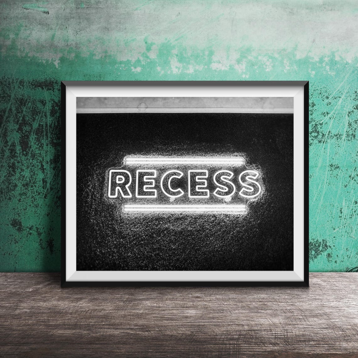Recess Pink Neon Sign on Green Moss Wall Bar Photography Poster - Image 2