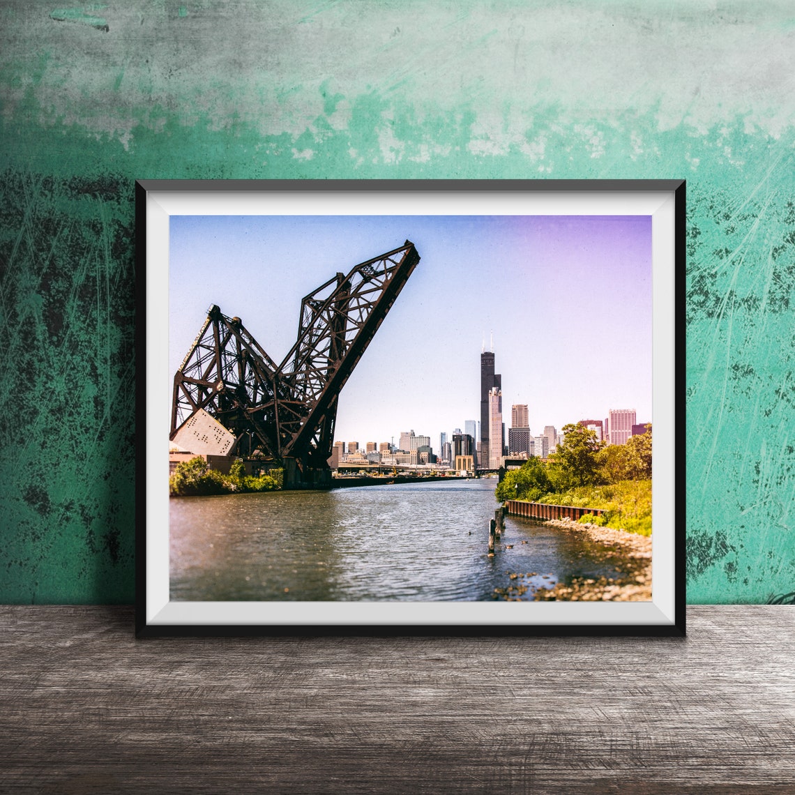 Chicago River Raised Drawbridge With Willis Tower Skyline Poster
