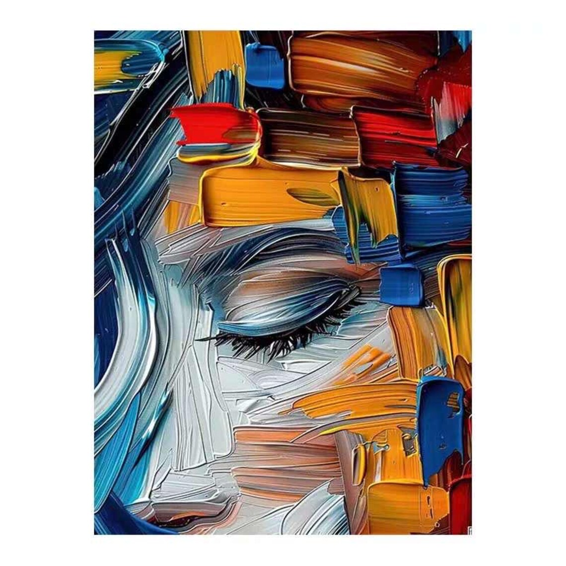 Closed Eye in Blue and Orange Palette Knife Strokes Art Poster - Image 2