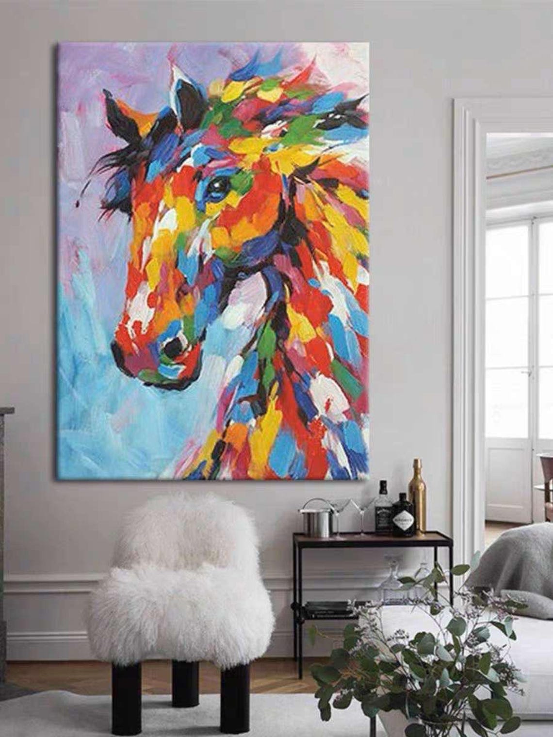 Multicolor Horse Head Portrait with Brushstroke Colors Art Poster - Image 2