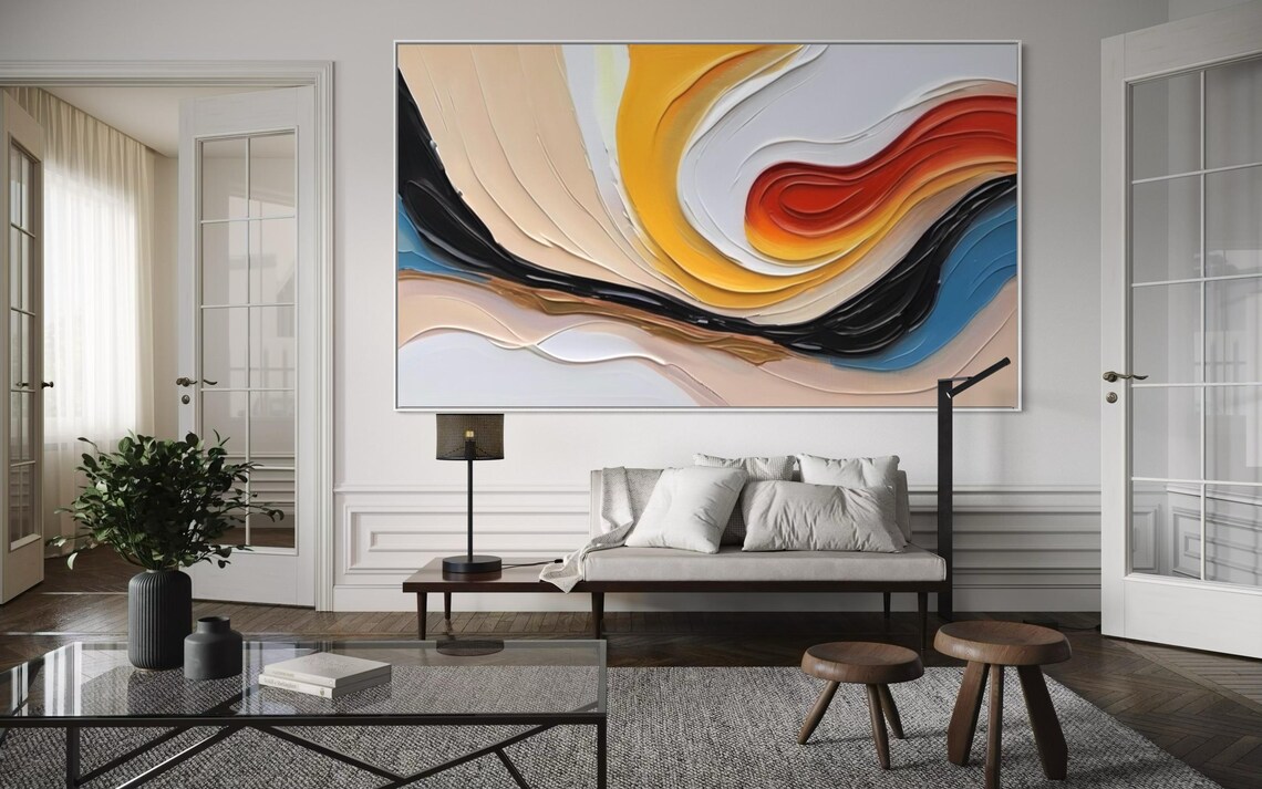 Fiery Orange Red and Black Swirling Ribbons Abstract Art Poster - Image 3
