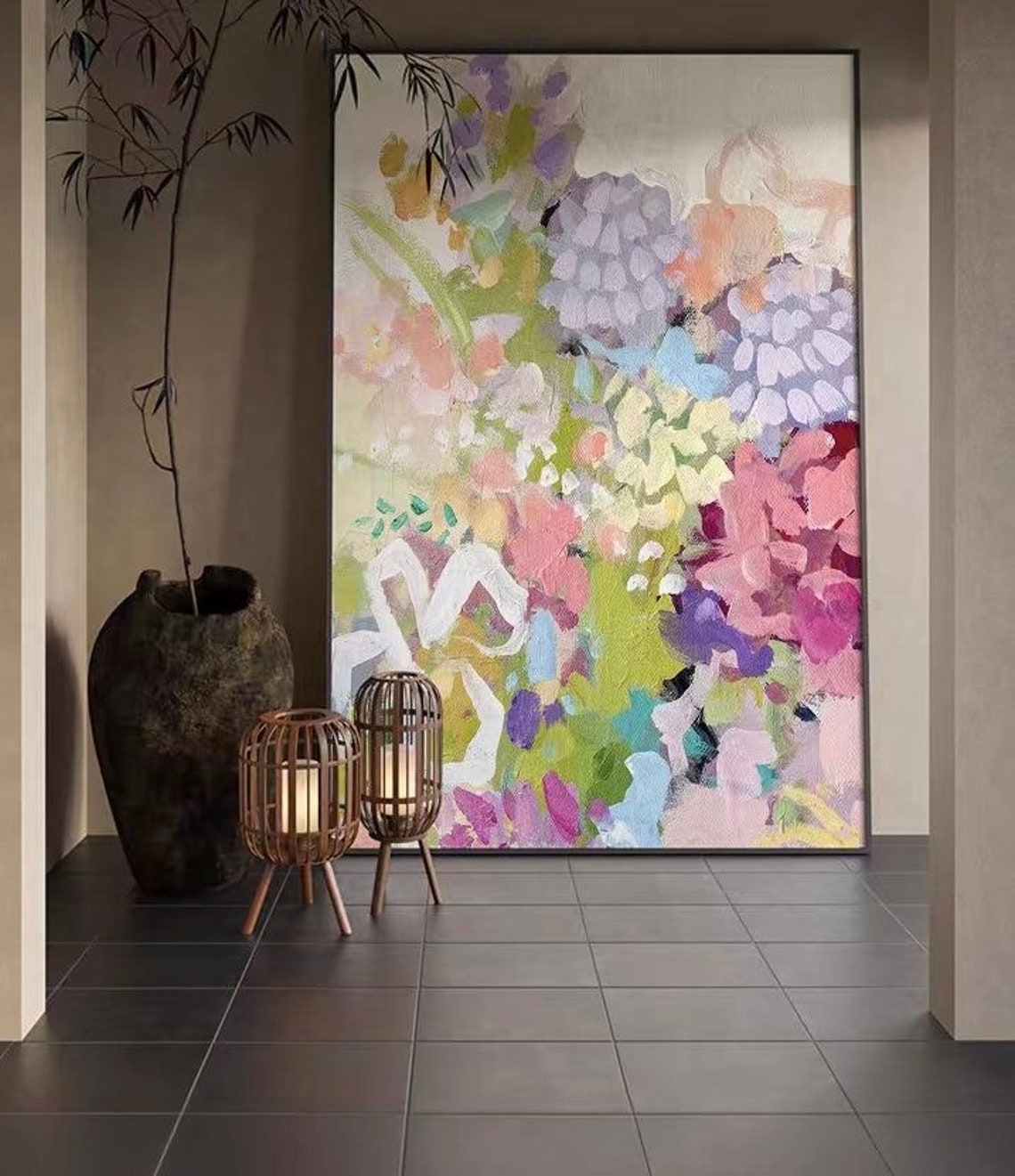 Pastel Hydrangea Floral Purple Pink Bloom Vertical Canvas Poster - Image 2