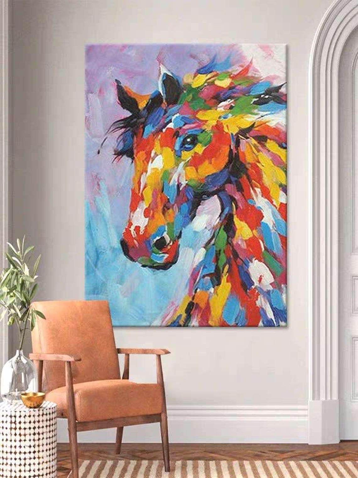 Multicolor Horse Head Portrait with Brushstroke Colors Art Poster - Image 3