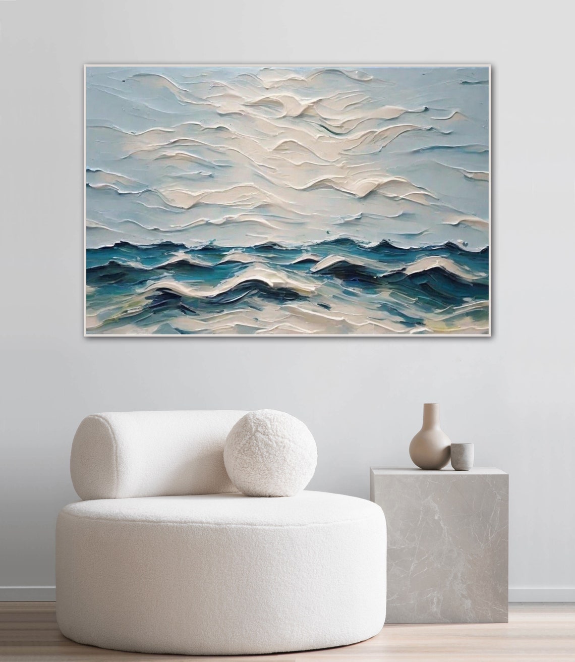 Pale Blue Textured Ocean Waves Serene Abstract Seascape Poster - Image 4