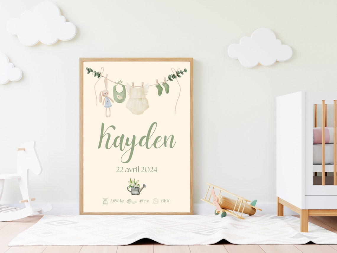 Personalized Clothesline Birth Poster Baby Child Poster First Name Date Weight Height Time Pdf - Image 2