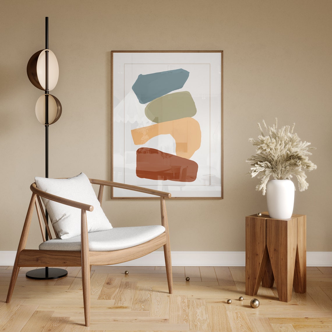 Stacked Geometric Shapes Scandinavian Earth Tone Abstract Poster - Image 4