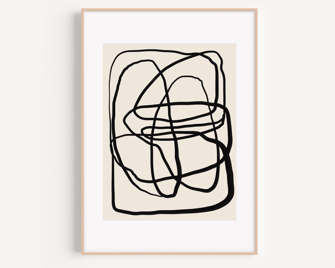 Black Continuous Line Squiggle Minimalist Beige Abstract Poster