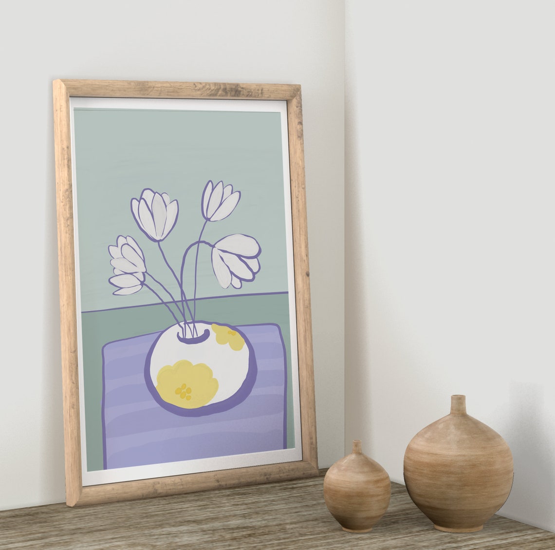 White Blossom Branch Purple Patterned Vase Still Life Poster - Image 4