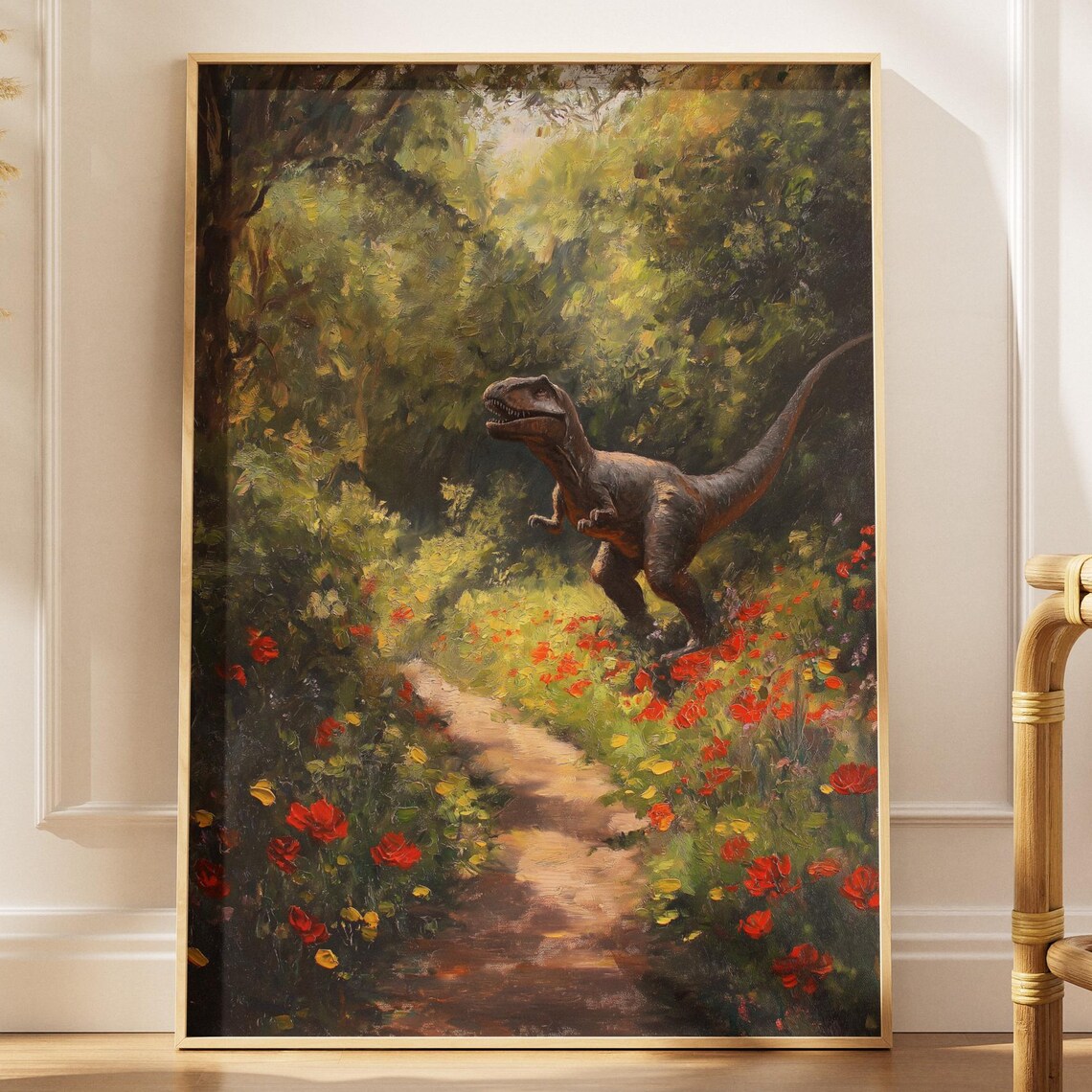 Raptor In Floral Forest Poster, Nature Art Print