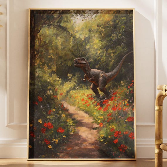 Raptor In Floral Forest Poster, Nature Art Print