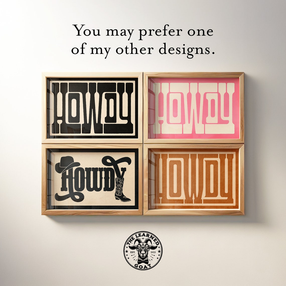 Howdy Interlocking Black Block Monogram Cream Rustic Farmhouse Print - Image 4
