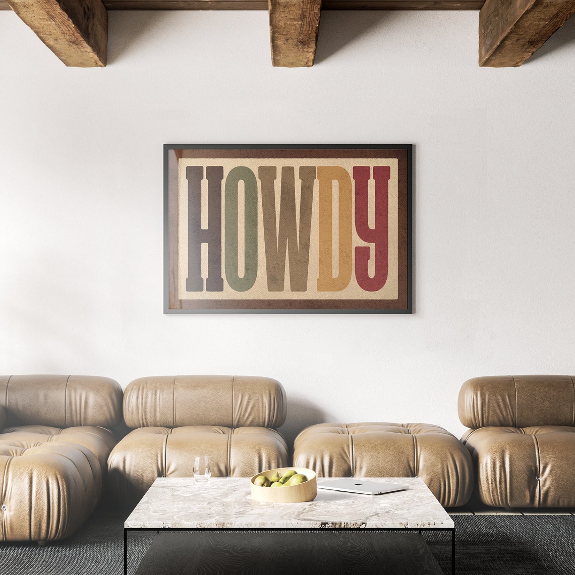 Howdy Multicolor Brown Green Red Rustic Western Typography Poster - Image 2