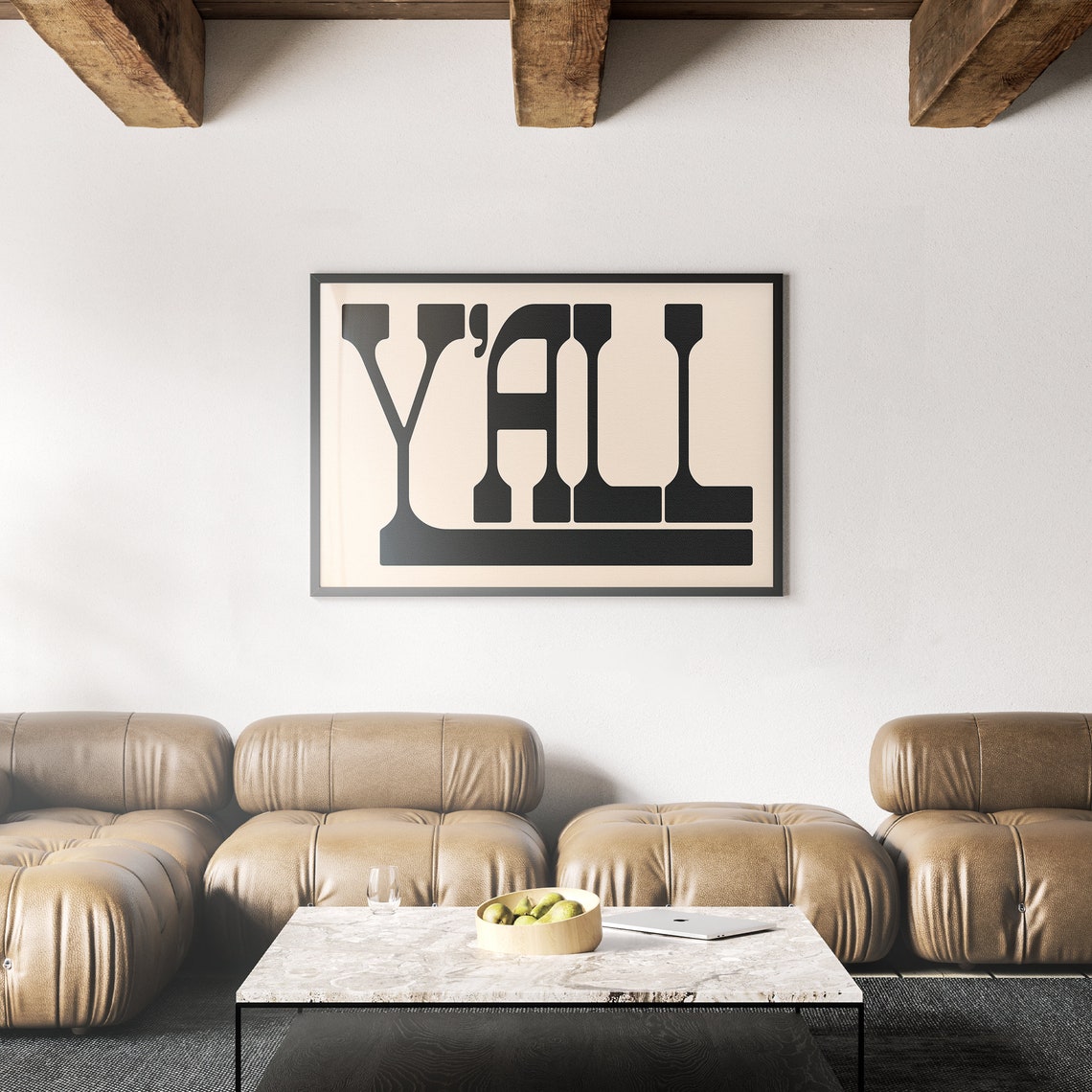 Y'All Extra Tall Black Lettering Cream Eclectic Minimalist Print - Image 2