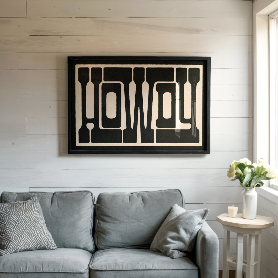Howdy Black Geometric Maze Line Art Minimalist Western Poster - Image 2