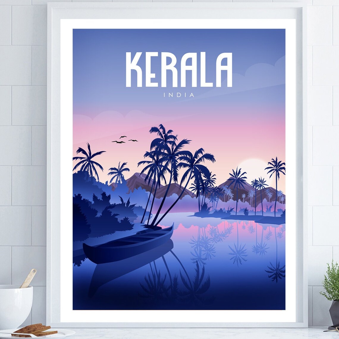 Kerala Travel Poster, Indian Wall Art Print