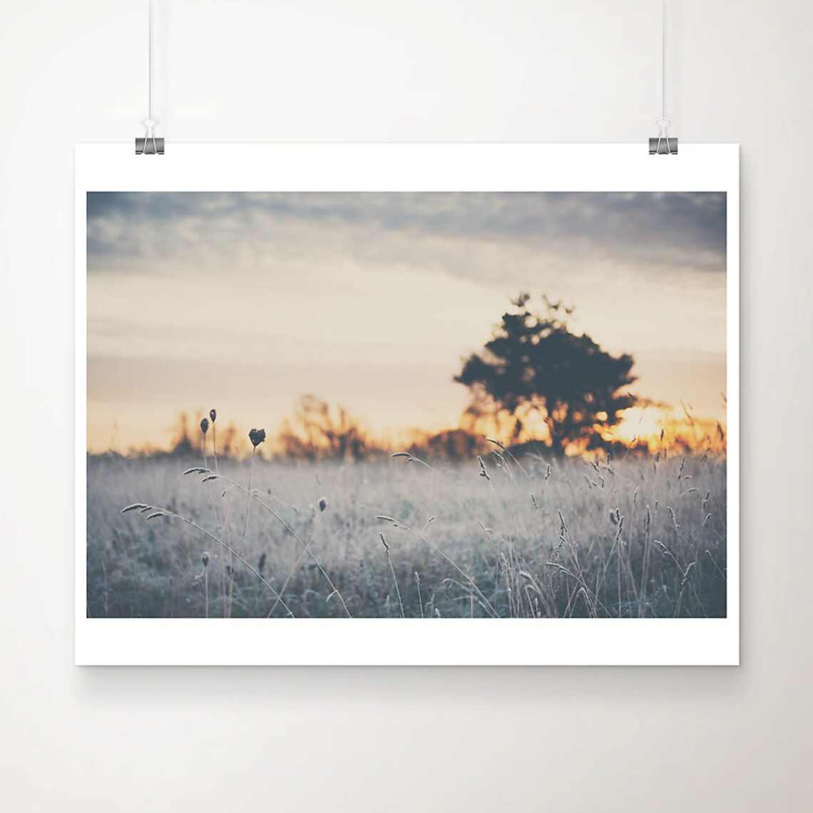 Winter Sunrise Tree Print, English Farmhouse Decor