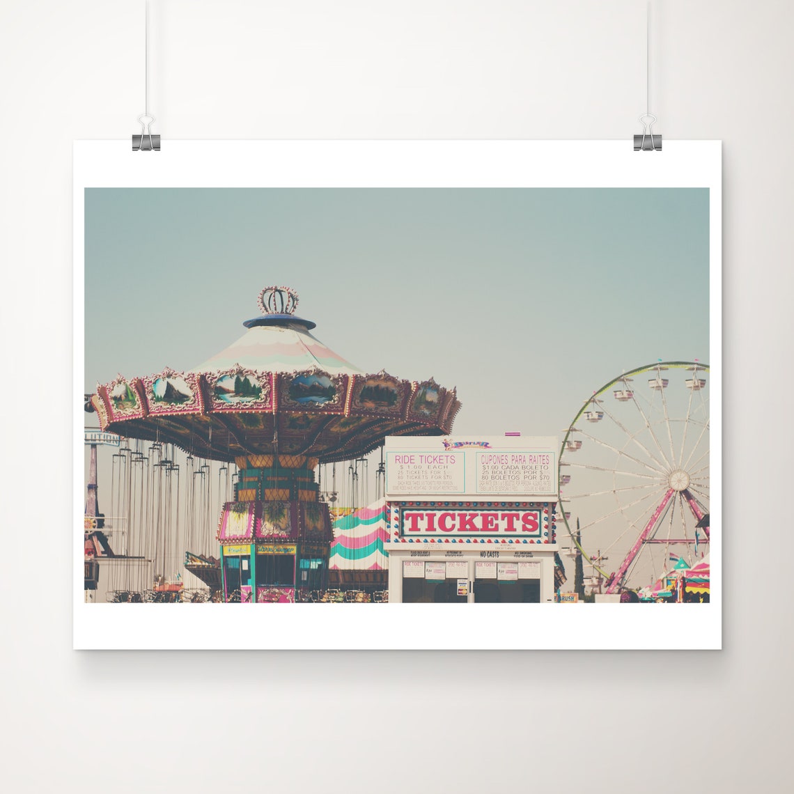 Vintage Carnival Ferris Wheel And Swing Ride Fair Art Poster
