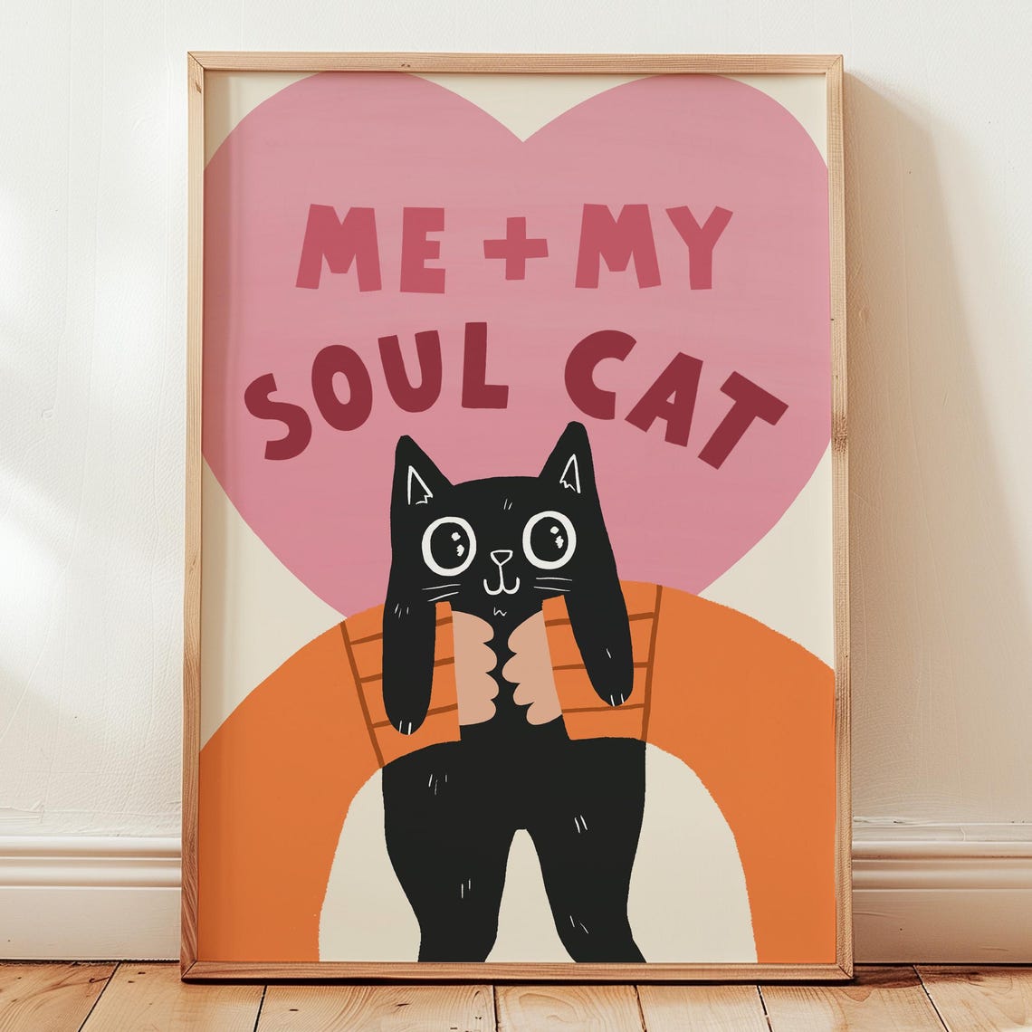Black Cat Art Print Soul Illustration Pastel Decor