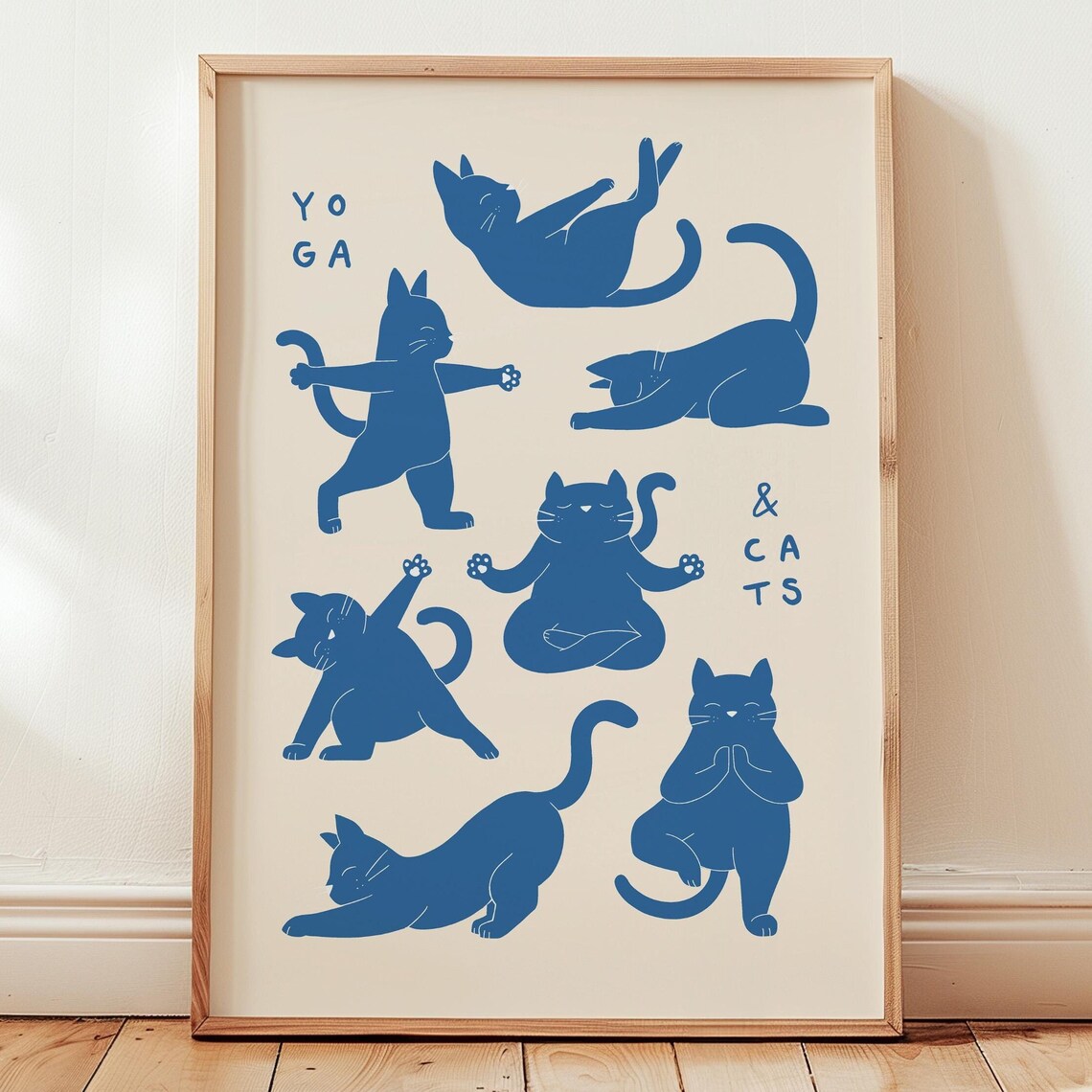 Minimalist Cat Yoga Poses Collage Art Print