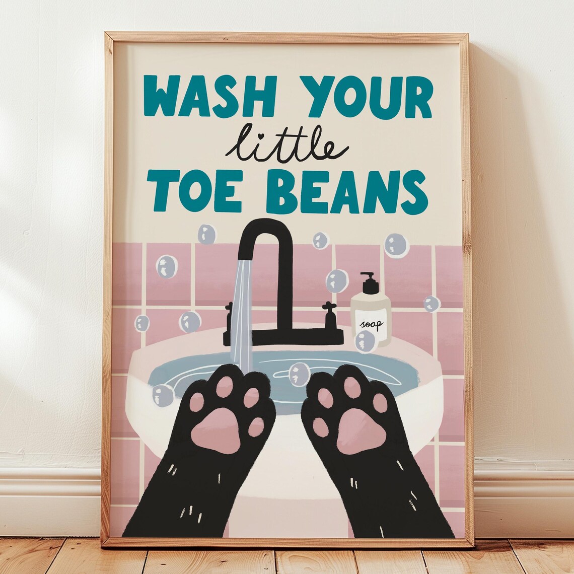 Bathroom Cat Print, Wash Your Little Toe Beans Poster