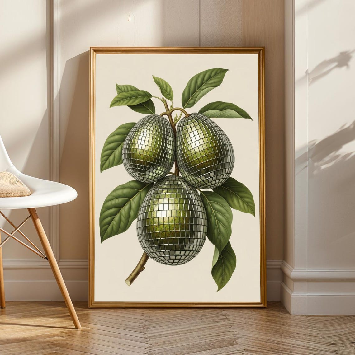 Avocado Disco Ball Print Vintage Surreal Botanical Wall Art