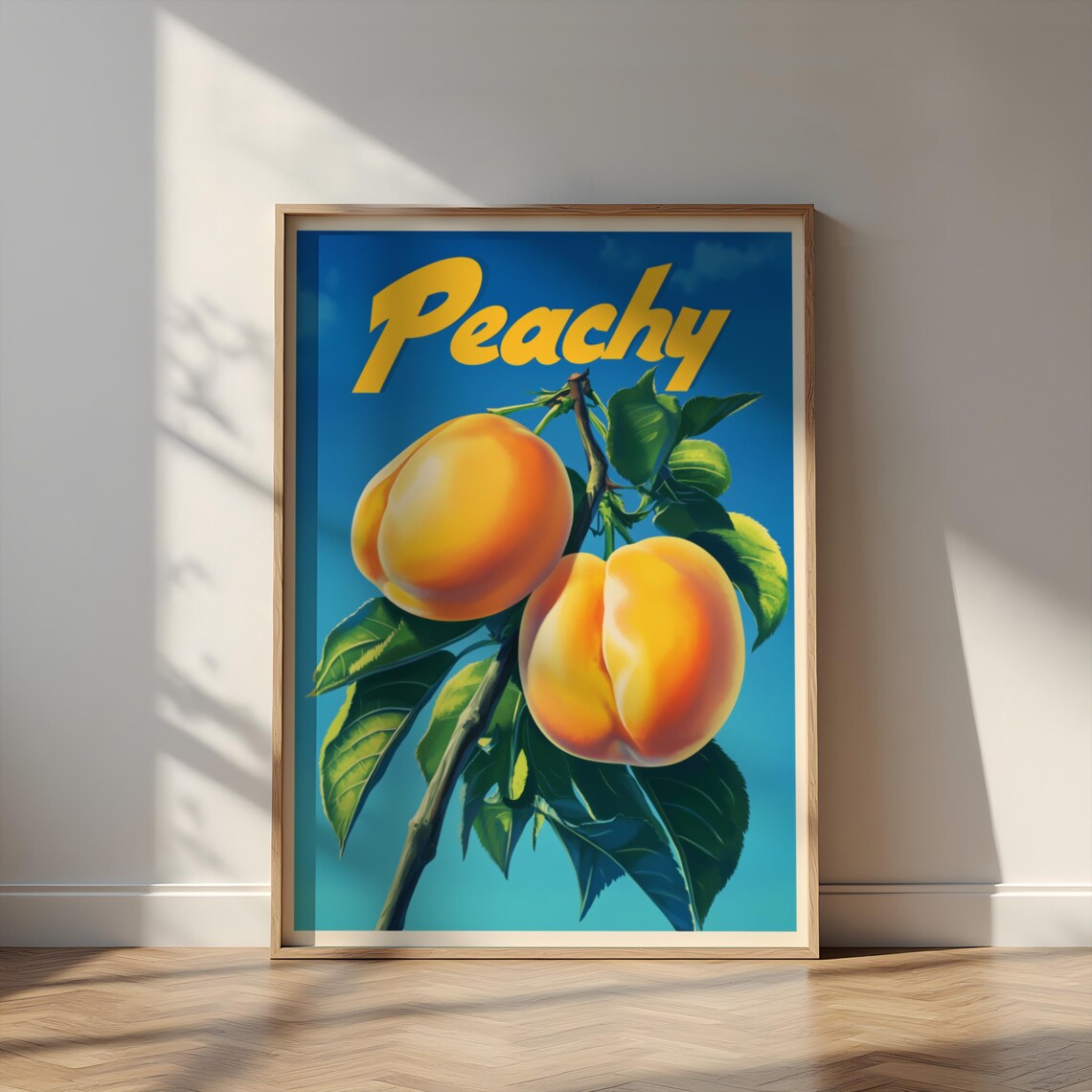 Peachy Retro Peaches Branch Vintage Fruit Advertising Poster