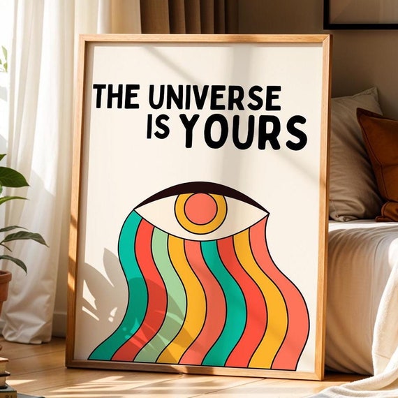 The Universe Is Yours Retro Typography Print Eye Art Spiritual Quote Inspirational Spirituality