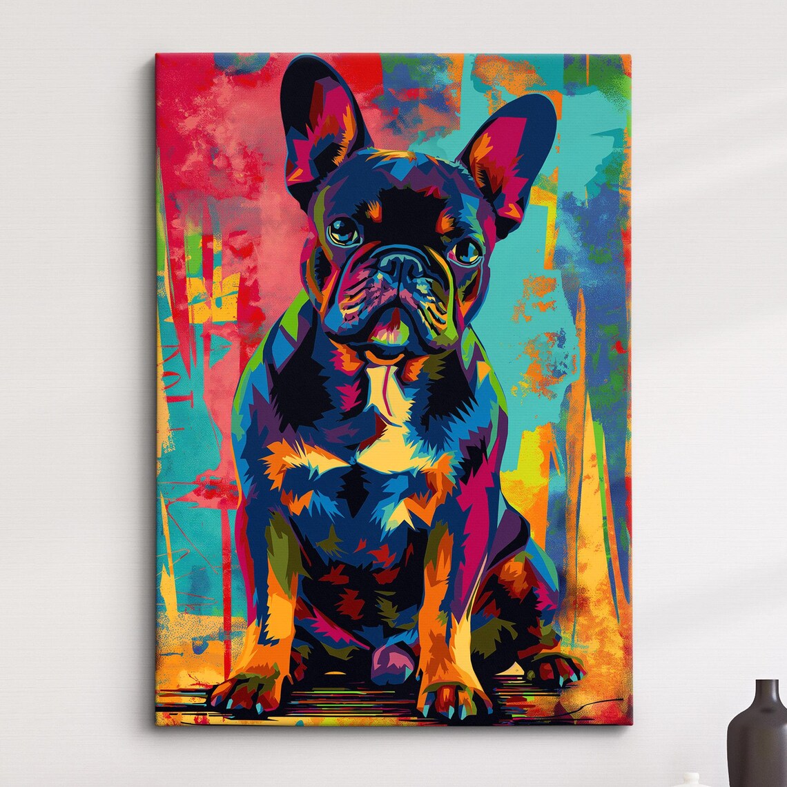 French Bulldog Colorful Pop Art Sitting Puppy Portrait Poster
