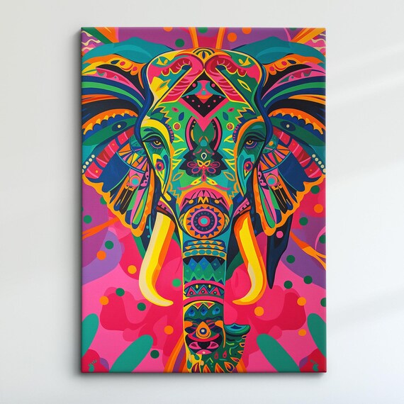 Elephant Mandala Ornamental Psychedelic Pink Purple Vibrant Art Poster