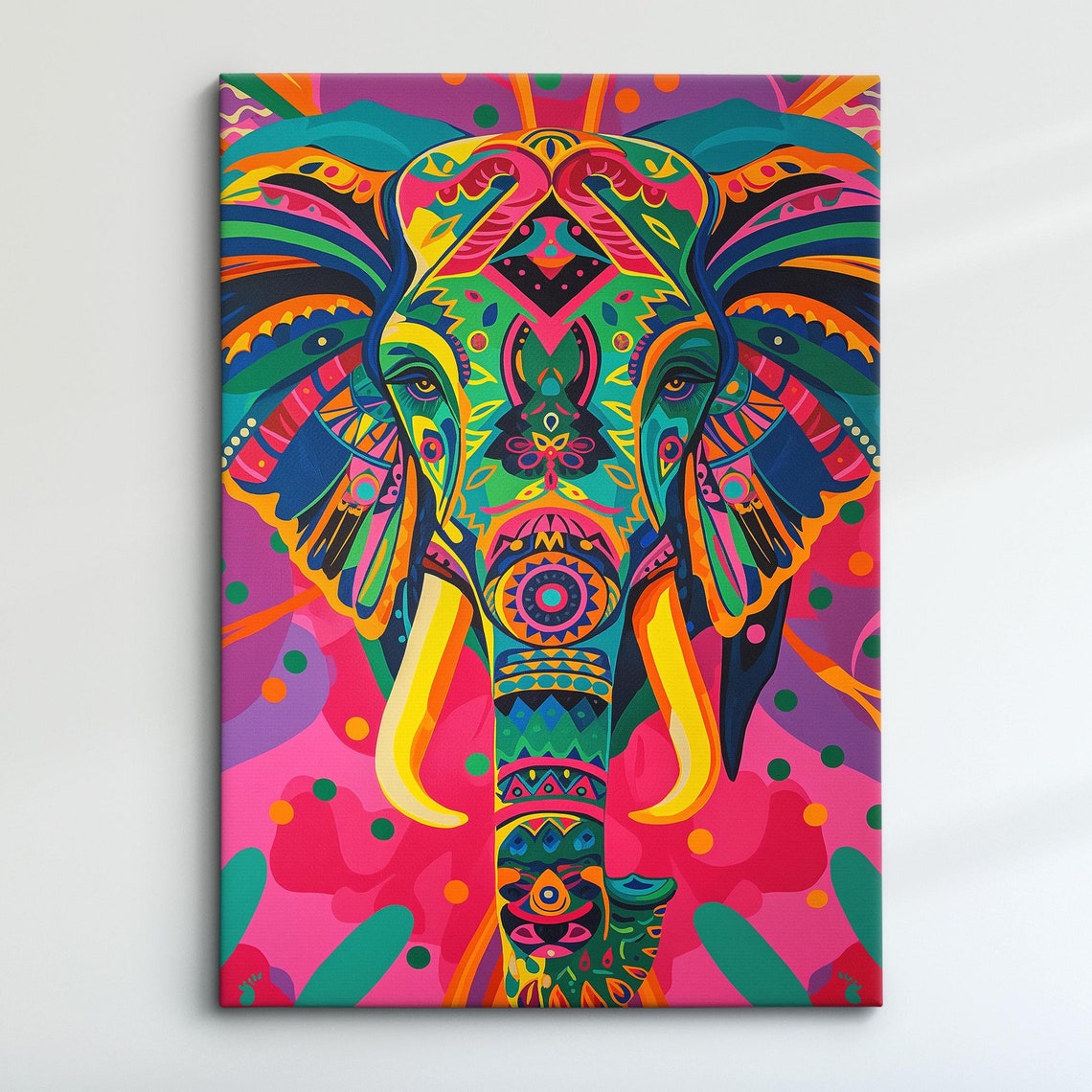 Elephant Mandala Ornamental Psychedelic Pink Purple Vibrant Art Poster