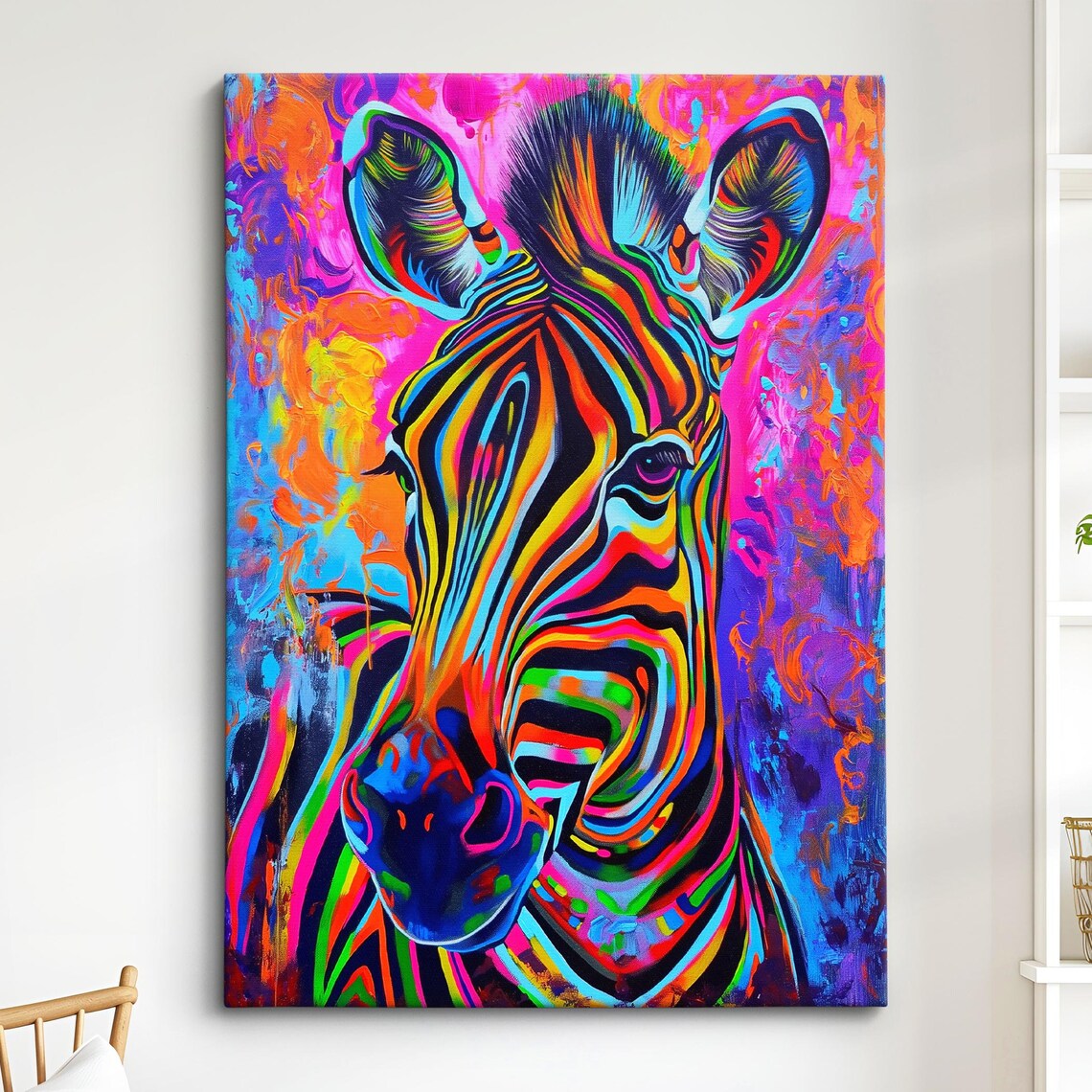 Colorful Zebra Abstract Oil Painting, Art Print