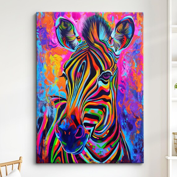 Colorful Zebra Abstract Oil Painting, Art Print