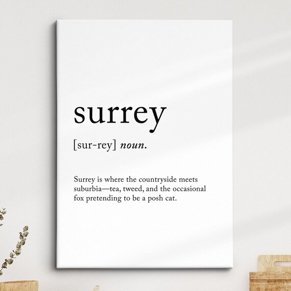 Surrey England Definition Dictionary Funny Quote Minimalist Framed Print Framed Wall Art Poster Home Decor Interior Gifts