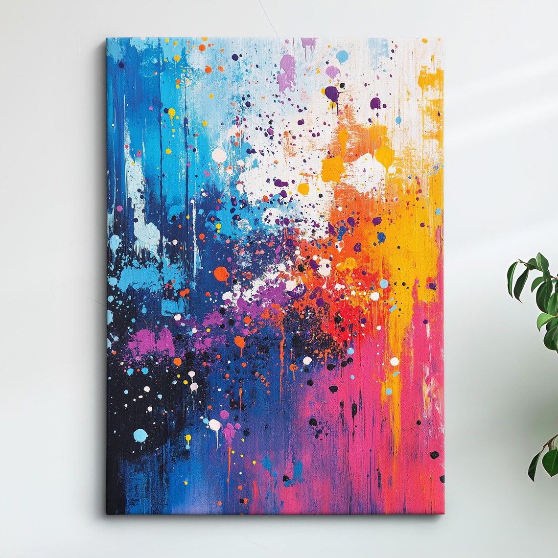 Rainbow Paint Splatter Abstract Art Bold Colorful Modern Canvas Print