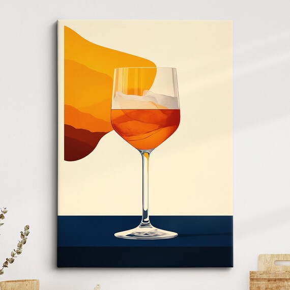 Wine Glass Minimalist Orange Abstract Sunset Drink Kitchen Decor Poster