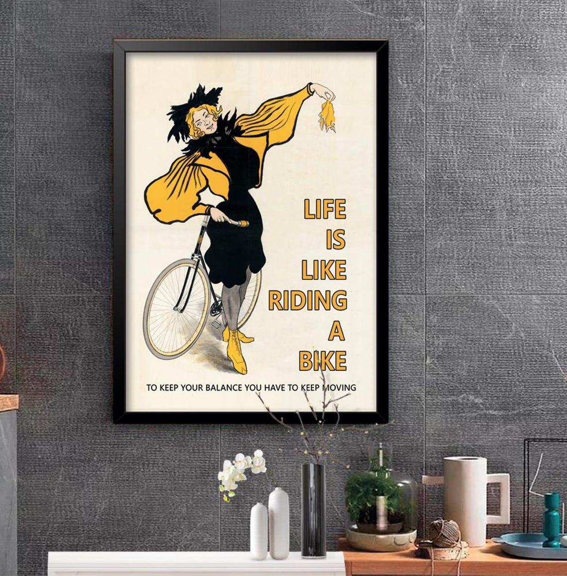 Life Is Like Riding A Bike Print Cool Quote Poster Bicycle And Woman Print Woman On Bicycle Print Bike Print Cyclist Gift - Image 2