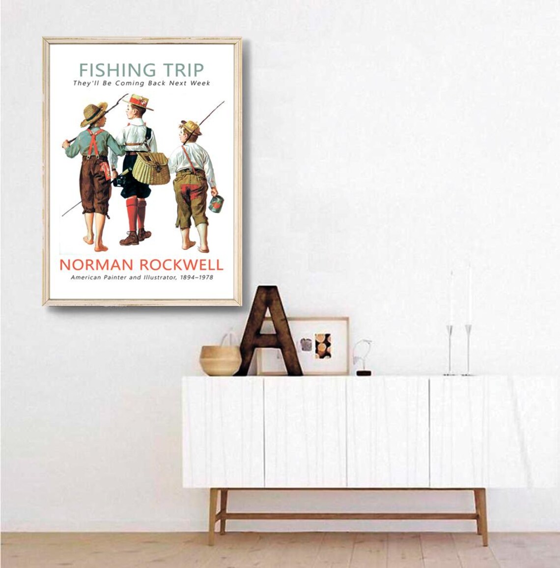 Norman Rockwell Fishing Trip Poster, Straw Boaters - Image 2