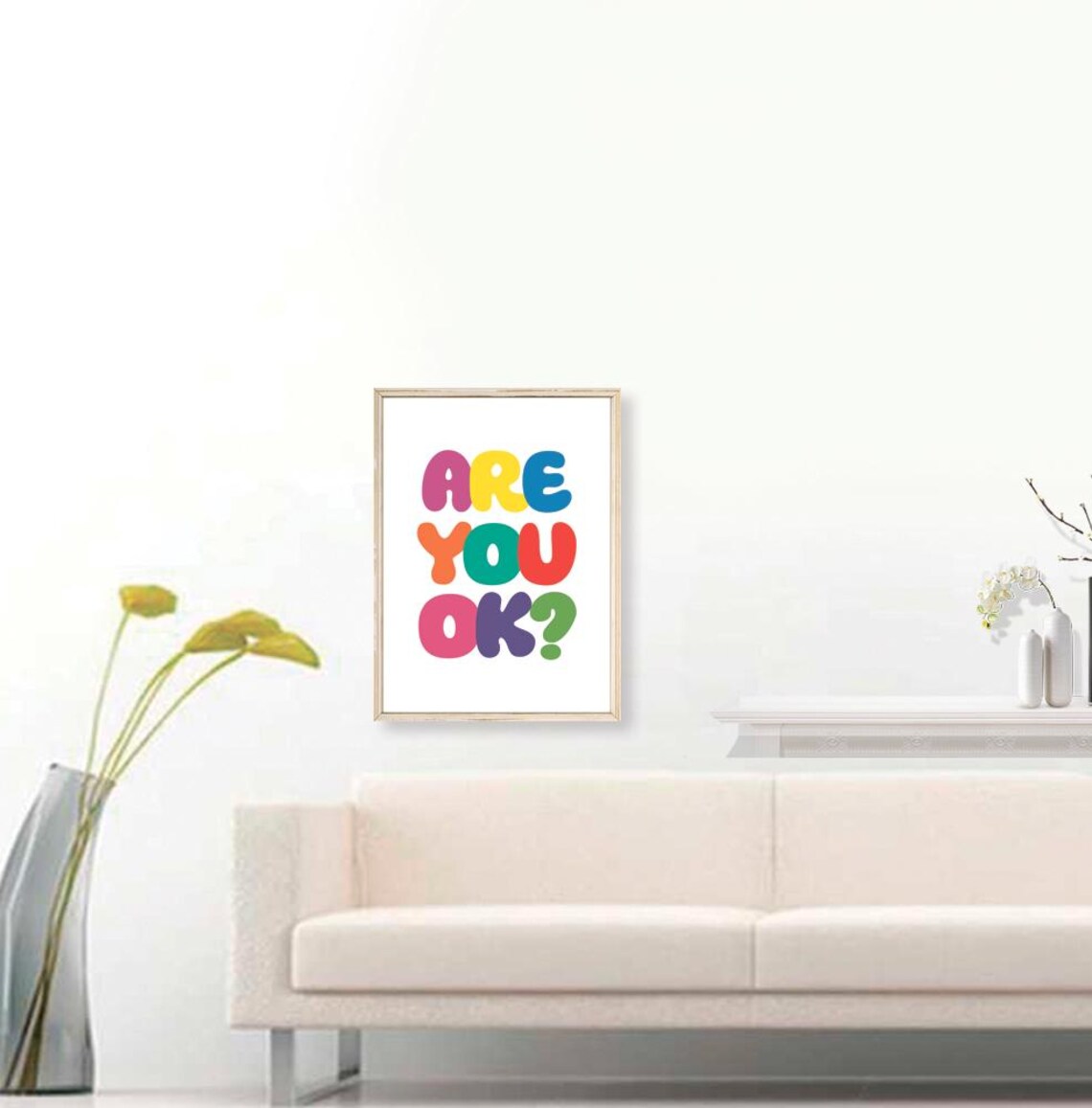 Are You OK Rainbow Bubble Letters Poster Mental Health Uplifting Kindness Art - Image 3