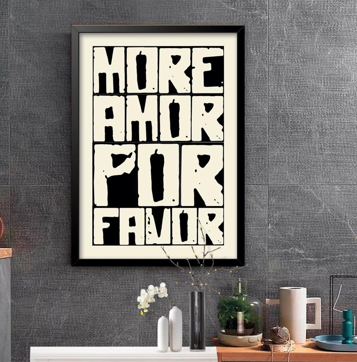 More Amor Por Favor Print Maximalist Poster More Amor Por Favor Wall Art Eclectic Wall Art Love Quote Black And White Print - Image 2
