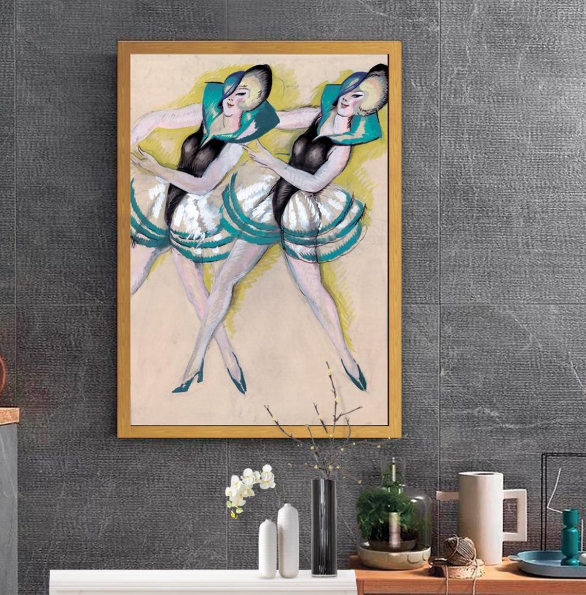 Two Vintage Cabaret Dancers Art Deco Style Elegant Dance Poster - Image 2