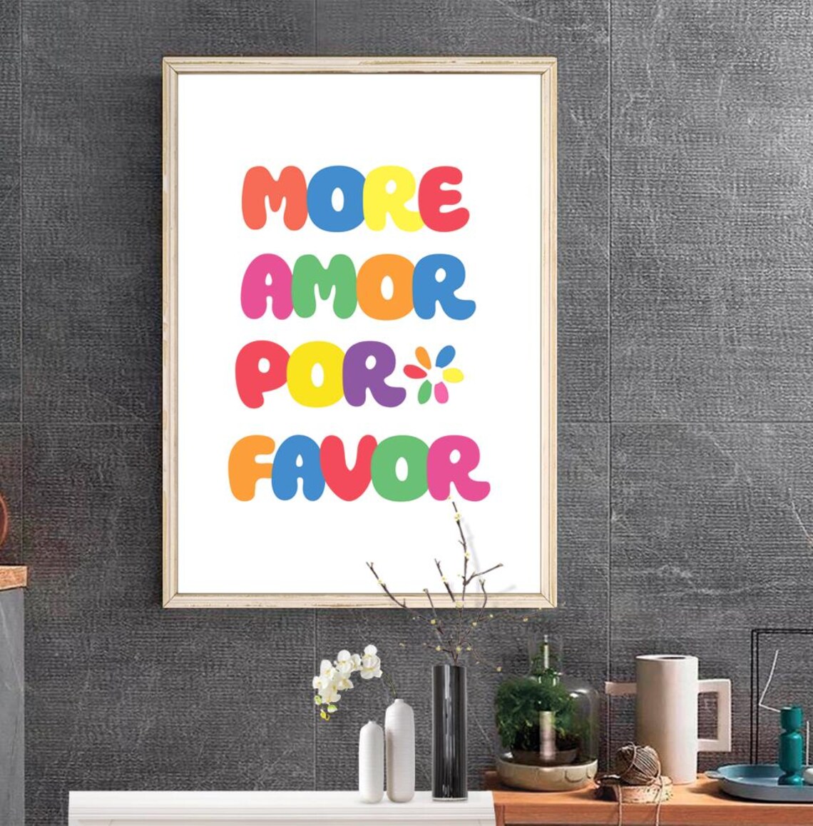 More Amor Por Favor Rainbow Bubble Lettering Quote Flower Poster - Image 2