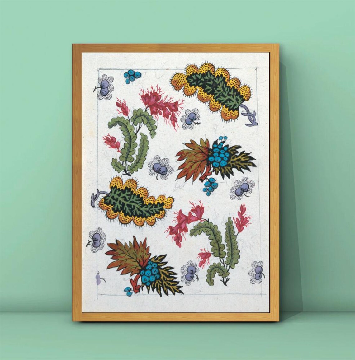 Vintage Botanical Berry Fruit Foliage Scientific Illustration Poster