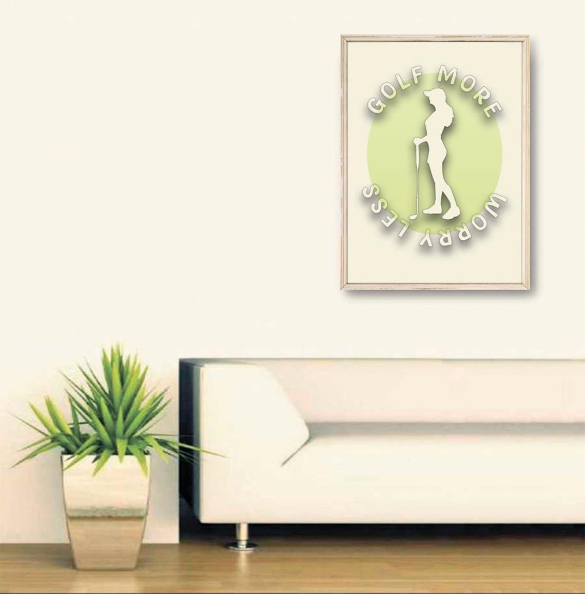 Golf More Worry Less Lady Golfer Silhouette Minimalist Quote Poster - Image 2