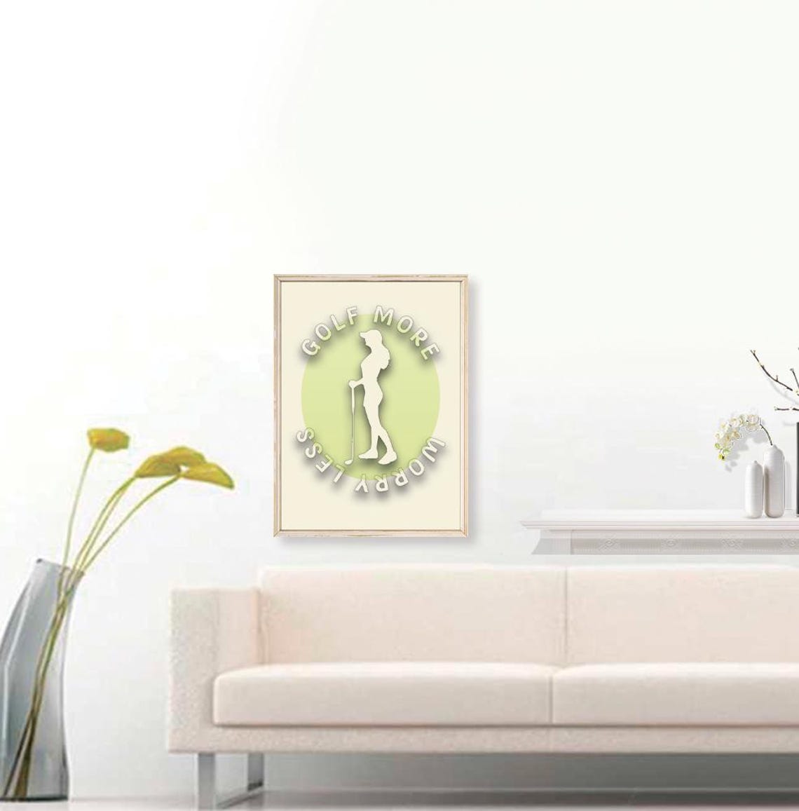 Golf More Worry Less Lady Golfer Silhouette Minimalist Quote Poster - Image 3