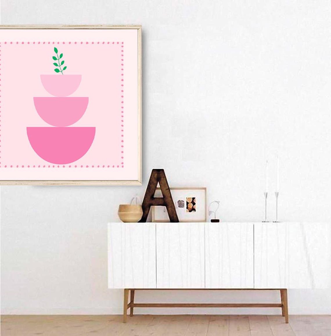 Boho Pink Geometric Half Circle Botanical Minimalist Abstract Poster - Image 2