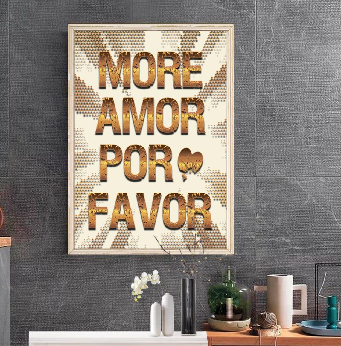 More Amor Por Favor Gold Block Letter Heart Retro Typography Poster - Image 2