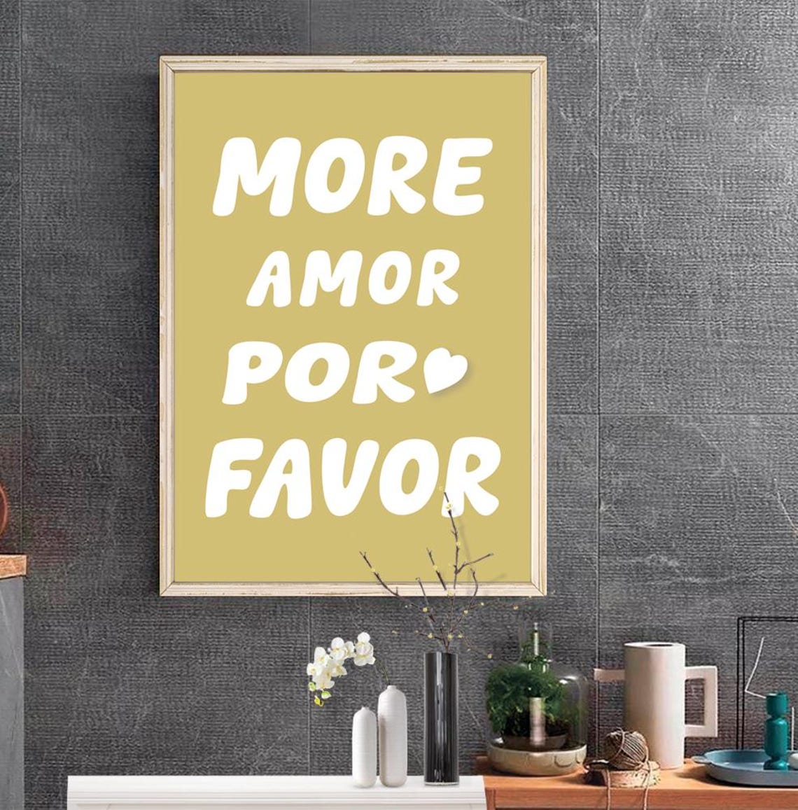 More Amor Por Favor Print Maximalist Poster More Amor Por Favor Wall Art Eclectic Wall Art Love Quote Yellow Print - Image 2
