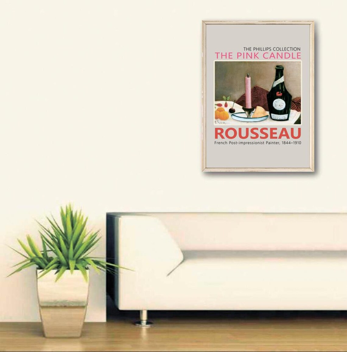Henri Rousseau The Pink Candle Still Life Wine Bottle Painting Poster - Image 2