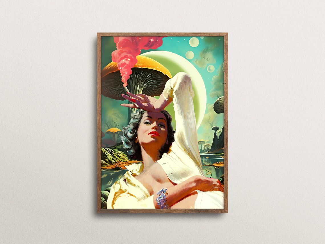 Goodness Trippy Mushroom Vintage Surreal Art Print - Image 3